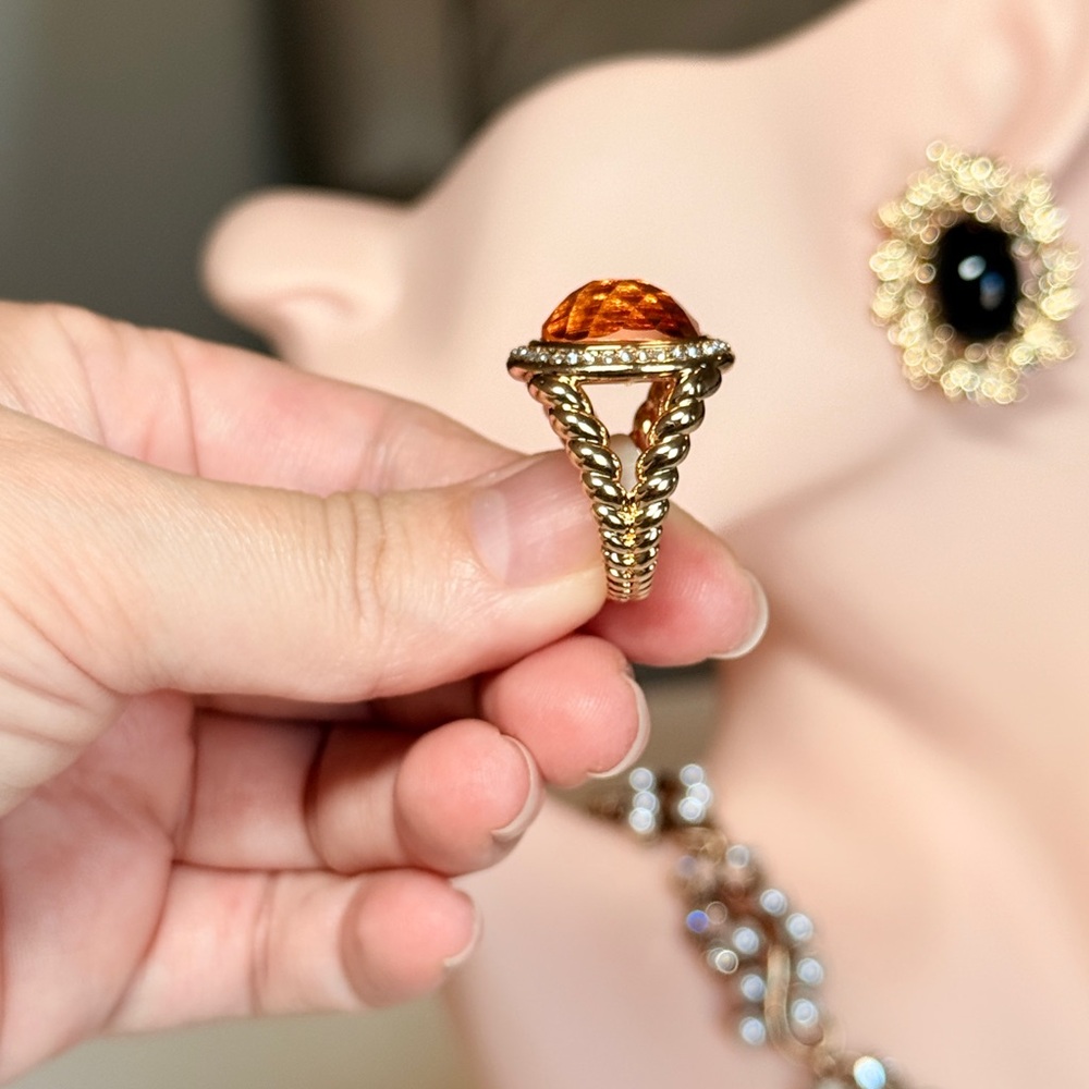Gold Citrine Halo Cocktail Ring - Picture 5 of 11